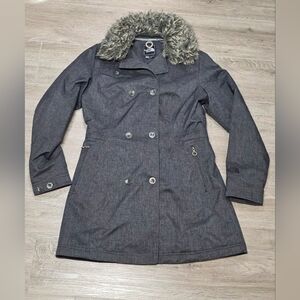 The North Face Double Breasted Trench Coat Womans M Primaloft Charcoal Pea Coat